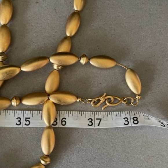 Liz Claiborne Matted Gold Glass & Metal Beads on a Long 36" Gold Chain - Picture 4 of 6